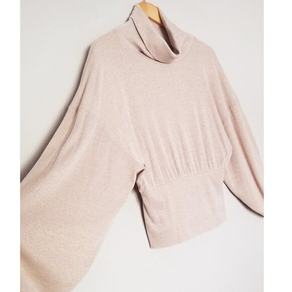Free People Glam Sparkle Cowl Neck Pullover Sweater Pearl Dust Glitter Champagne - Picture 8 of 15